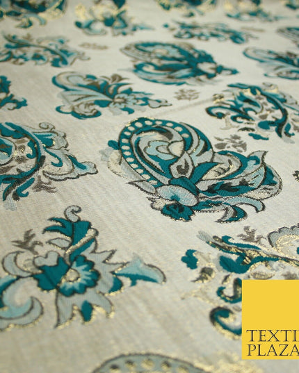 4 COLOURS - Floral Paisley Cluster Textured Brocade Jacquard Dress Fabric 59"