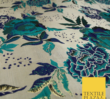 Scattered Floral Bloom Metallic Ornate Brocade Jacquard Dress Fabric 59" Wide