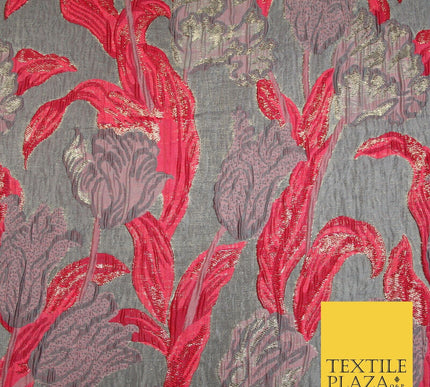 5 COLOURS - Large Leafy Tulip Creased Textured Brocade Jacquard Dress Fabric 59"