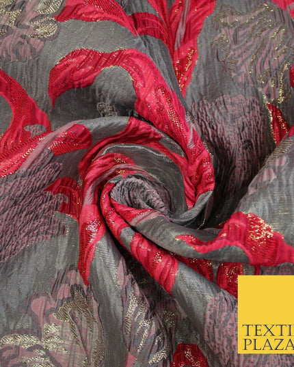 5 COLOURS - Large Leafy Tulip Creased Textured Brocade Jacquard Dress Fabric 59"