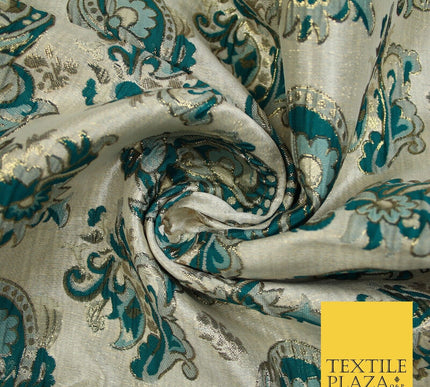 4 COLOURS - Floral Paisley Cluster Textured Brocade Jacquard Dress Fabric 59"