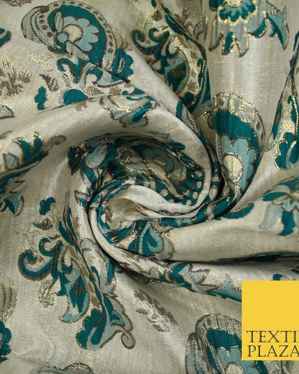4 COLOURS - Floral Paisley Cluster Textured Brocade Jacquard Dress Fabric 59"