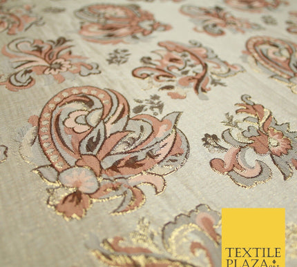 4 COLOURS - Floral Paisley Cluster Textured Brocade Jacquard Dress Fabric 59"