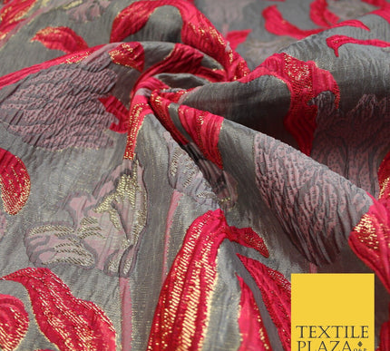 5 COLOURS - Large Leafy Tulip Creased Textured Brocade Jacquard Dress Fabric 59"
