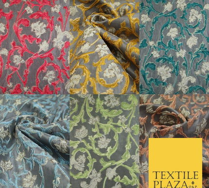 6 COLOURS Grey Ornamental Floral Vine Textured Brocade Jacquard Dress Fabric 59"
