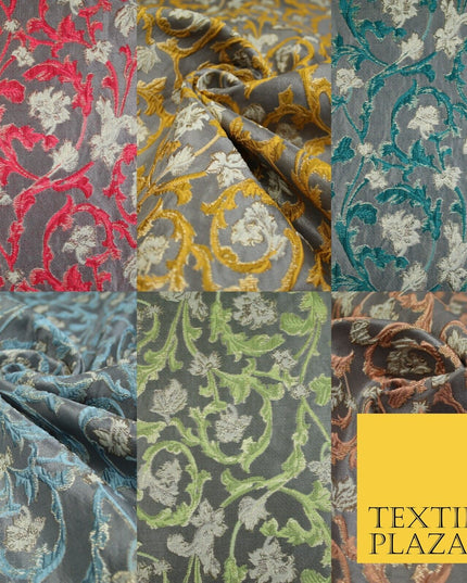 6 COLOURS Grey Ornamental Floral Vine Textured Brocade Jacquard Dress Fabric 59"
