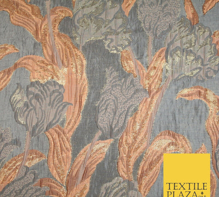 5 COLOURS - Large Leafy Tulip Creased Textured Brocade Jacquard Dress Fabric 59"