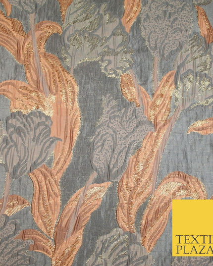 5 COLOURS - Large Leafy Tulip Creased Textured Brocade Jacquard Dress Fabric 59"