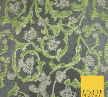 6 COLOURS Grey Ornamental Floral Vine Textured Brocade Jacquard Dress Fabric 59"
