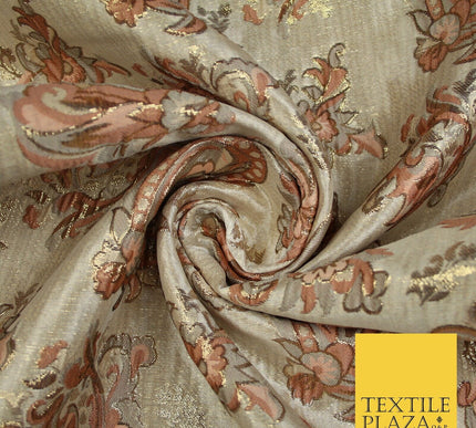 4 COLOURS - Floral Paisley Cluster Textured Brocade Jacquard Dress Fabric 59"