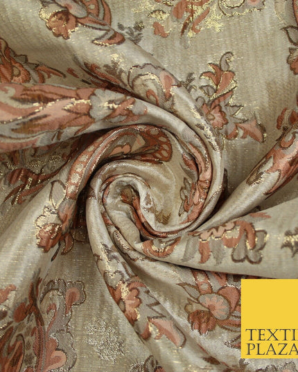 4 COLOURS - Floral Paisley Cluster Textured Brocade Jacquard Dress Fabric 59"