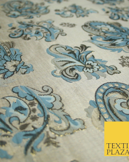 4 COLOURS - Floral Paisley Cluster Textured Brocade Jacquard Dress Fabric 59"