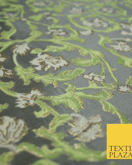 6 COLOURS Grey Ornamental Floral Vine Textured Brocade Jacquard Dress Fabric 59"