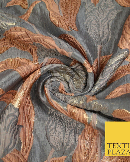5 COLOURS - Large Leafy Tulip Creased Textured Brocade Jacquard Dress Fabric 59"