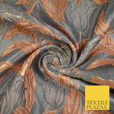 5 COLOURS - Large Leafy Tulip Creased Textured Brocade Jacquard Dress Fabric 59"