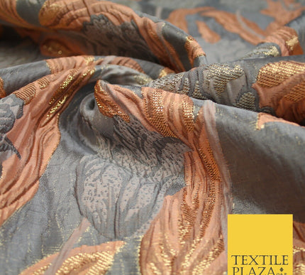 5 COLOURS - Large Leafy Tulip Creased Textured Brocade Jacquard Dress Fabric 59"