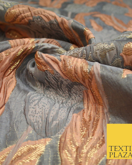 5 COLOURS - Large Leafy Tulip Creased Textured Brocade Jacquard Dress Fabric 59"