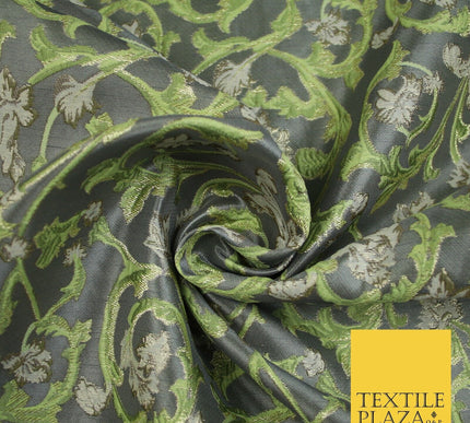 6 COLOURS Grey Ornamental Floral Vine Textured Brocade Jacquard Dress Fabric 59"