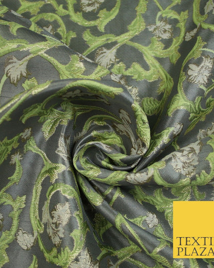 6 COLOURS Grey Ornamental Floral Vine Textured Brocade Jacquard Dress Fabric 59"