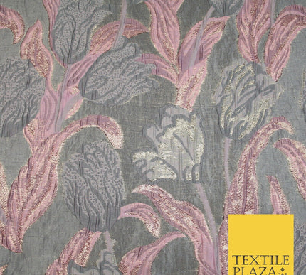 5 COLOURS - Large Leafy Tulip Creased Textured Brocade Jacquard Dress Fabric 59"