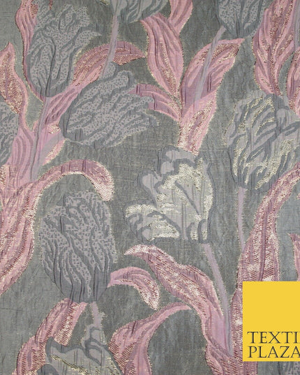 5 COLOURS - Large Leafy Tulip Creased Textured Brocade Jacquard Dress Fabric 59"