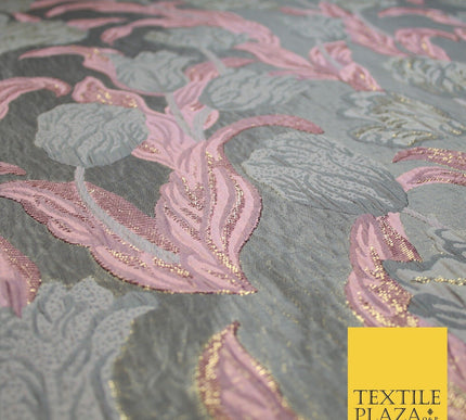 5 COLOURS - Large Leafy Tulip Creased Textured Brocade Jacquard Dress Fabric 59"