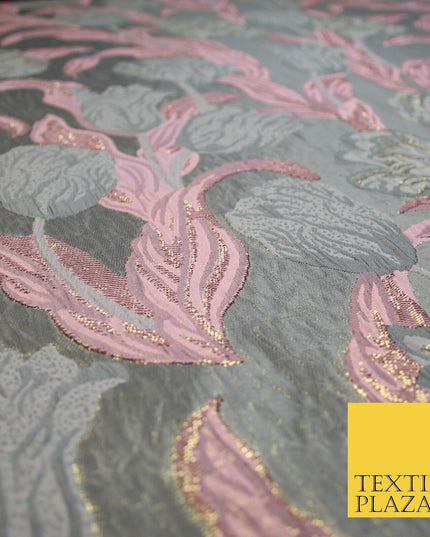 5 COLOURS - Large Leafy Tulip Creased Textured Brocade Jacquard Dress Fabric 59"