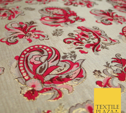 4 COLOURS - Floral Paisley Cluster Textured Brocade Jacquard Dress Fabric 59"