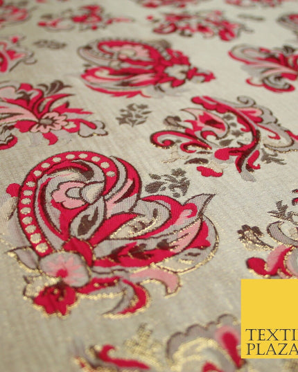 4 COLOURS - Floral Paisley Cluster Textured Brocade Jacquard Dress Fabric 59"