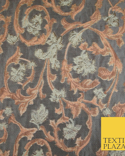 6 COLOURS Grey Ornamental Floral Vine Textured Brocade Jacquard Dress Fabric 59"