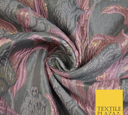 5 COLOURS - Large Leafy Tulip Creased Textured Brocade Jacquard Dress Fabric 59"