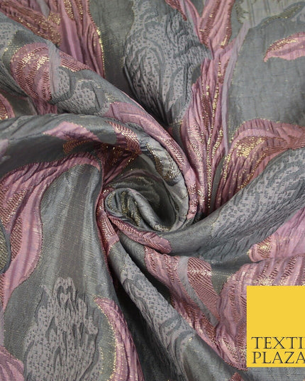 5 COLOURS - Large Leafy Tulip Creased Textured Brocade Jacquard Dress Fabric 59"