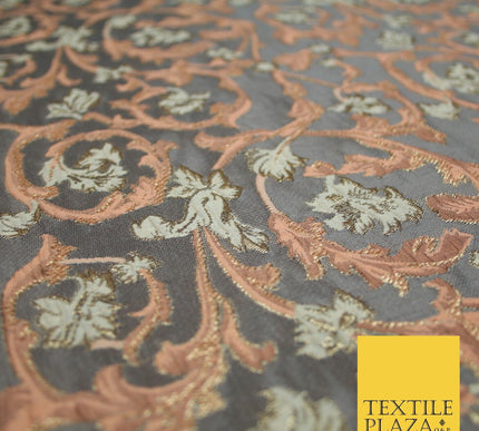 6 COLOURS Grey Ornamental Floral Vine Textured Brocade Jacquard Dress Fabric 59"
