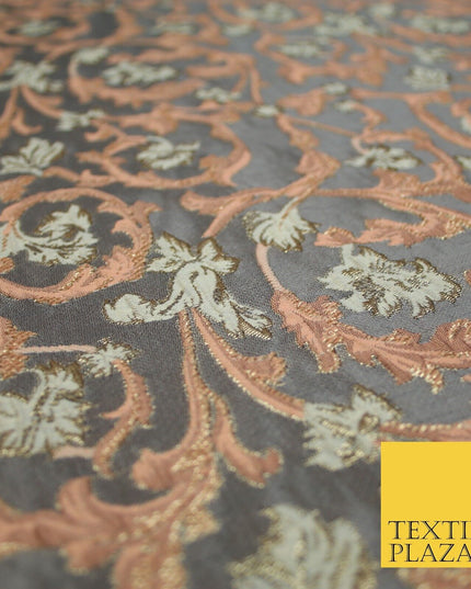 6 COLOURS Grey Ornamental Floral Vine Textured Brocade Jacquard Dress Fabric 59"