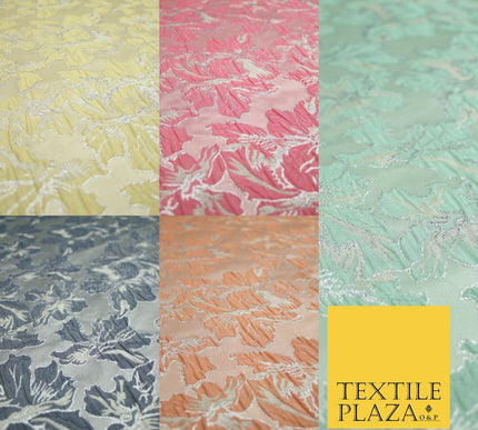 5 COLOURS - Silver Metallic Ornate Floral Brocade Jacquard Dress Fabric 59" Wide