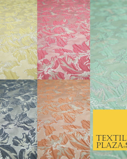 5 COLOURS - Silver Metallic Ornate Floral Brocade Jacquard Dress Fabric 59" Wide