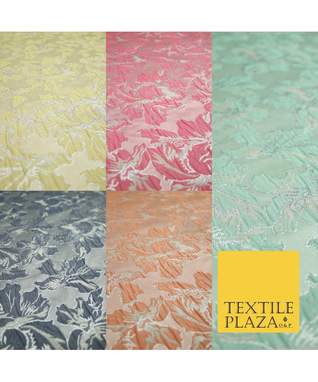 5 COLOURS - Silver Metallic Ornate Floral Brocade Jacquard Dress Fabric 59" Wide