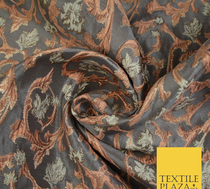 6 COLOURS Grey Ornamental Floral Vine Textured Brocade Jacquard Dress Fabric 59"