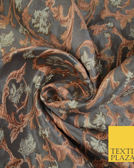 6 COLOURS Grey Ornamental Floral Vine Textured Brocade Jacquard Dress Fabric 59"