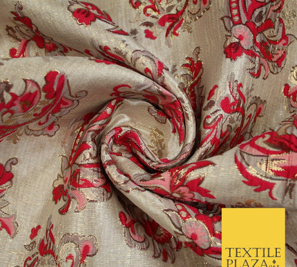 4 COLOURS - Floral Paisley Cluster Textured Brocade Jacquard Dress Fabric 59"