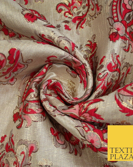 4 COLOURS - Floral Paisley Cluster Textured Brocade Jacquard Dress Fabric 59"