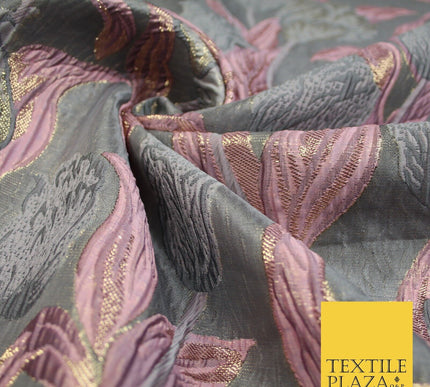 5 COLOURS - Large Leafy Tulip Creased Textured Brocade Jacquard Dress Fabric 59"