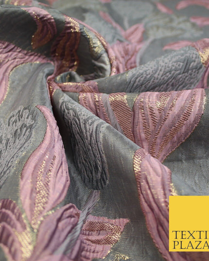 5 COLOURS - Large Leafy Tulip Creased Textured Brocade Jacquard Dress Fabric 59"
