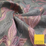 5 COLOURS - Large Leafy Tulip Creased Textured Brocade Jacquard Dress Fabric 59"