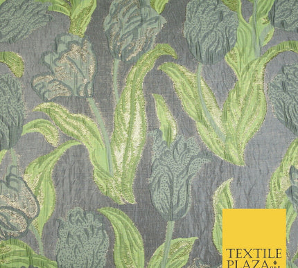 5 COLOURS - Large Leafy Tulip Creased Textured Brocade Jacquard Dress Fabric 59"