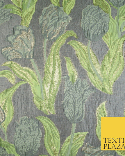5 COLOURS - Large Leafy Tulip Creased Textured Brocade Jacquard Dress Fabric 59"