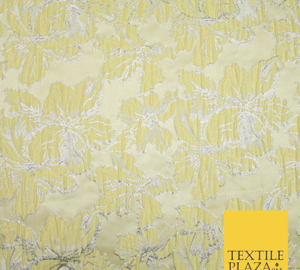 5 COLOURS - Silver Metallic Ornate Floral Brocade Jacquard Dress Fabric 59" Wide