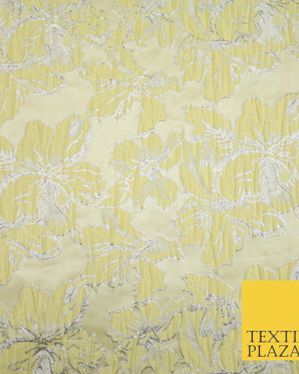5 COLOURS - Silver Metallic Ornate Floral Brocade Jacquard Dress Fabric 59" Wide