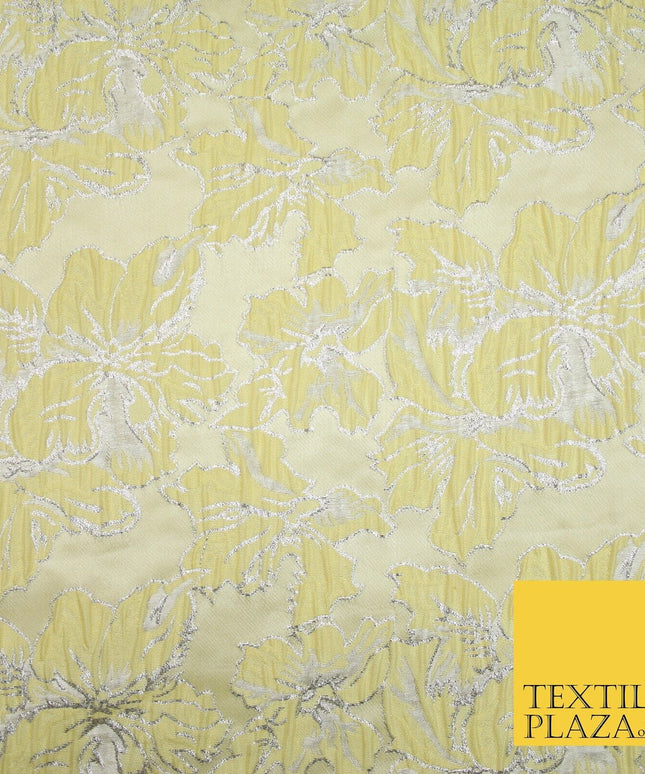 5 COLOURS - Silver Metallic Ornate Floral Brocade Jacquard Dress Fabric 59" Wide