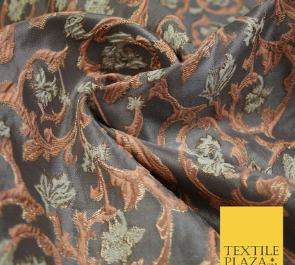 6 COLOURS Grey Ornamental Floral Vine Textured Brocade Jacquard Dress Fabric 59"